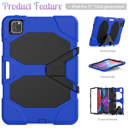 For iPad Pro 11 inch (2020) Shockproof Colorful Silicon + PC Protective Case with Holder & Shoulder Strap & Hand Strap & Pen Slot(Dark Blue)-garmade.com