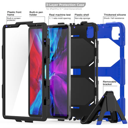 For iPad Pro 11 inch (2020) Shockproof Colorful Silicon + PC Protective Case with Holder & Shoulder Strap & Hand Strap & Pen Slot(Dark Blue)-garmade.com