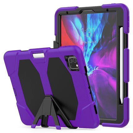 For iPad Pro 11 inch (2020) Shockproof Colorful Silicon + PC Protective Case with Holder & Shoulder Strap & Hand Strap & Pen Slot(Purple)-garmade.com