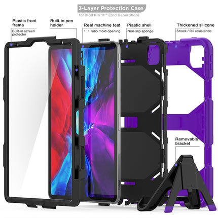 For iPad Pro 11 inch (2020) Shockproof Colorful Silicon + PC Protective Case with Holder & Shoulder Strap & Hand Strap & Pen Slot(Purple)-garmade.com
