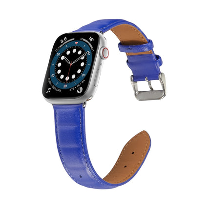 Genuine Leather Watch Band For Apple Watch Ultra 49mm&Watch Ultra 2 49mm / Series 9&8&7 45mm / SE 3&SE 2&6&SE&5&4 44mm / 3&2&1 42mm(Blue)-garmade.com
