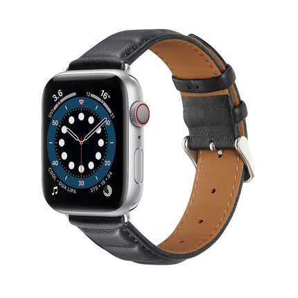 Genuine Leather Watch Band For Apple Watch Ultra 49mm&Watch Ultra 2 49mm / Series 9&8&7 45mm / SE 3&SE 2&6&SE&5&4 44mm / 3&2&1 42mm(Black)-garmade.com