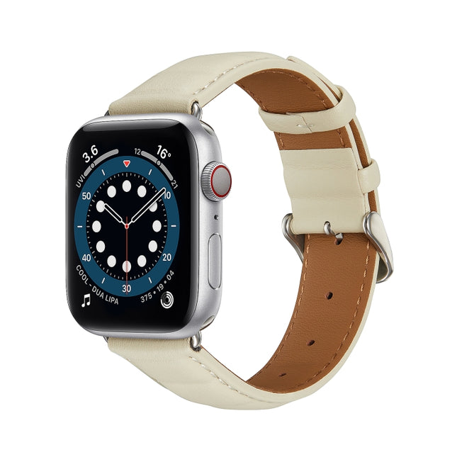 Genuine Leather Watch Band For Apple Watch Series 9&8&7 41mm / SE 3&SE 2&6&SE&5&4 40mm / 3&2&1 38mm(Beige)-garmade.com