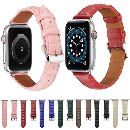 Genuine Leather Watch Band For Apple Watch Series 9&8&7 41mm / SE 3&SE 2&6&SE&5&4 40mm / 3&2&1 38mm(Red)-garmade.com