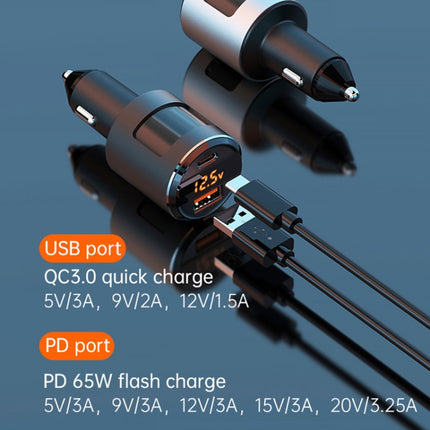 SC01 65W QC3.0 + PD Dual Ports Car Charger with Voltage Display(Silver)-garmade.com