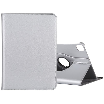 For iPad Pro 12.9 2022 / 2021 / 2020 Litchi Texture Horizontal Flip 360 Degrees Rotation Leather Tablet Case with Holder(Silver)-garmade.com