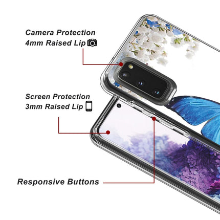For Galaxy S20 2 In 1 PC + TPU Card Pattern Transparent Protective Case(Blue Butterfly)-garmade.com