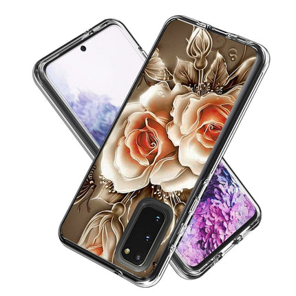 For Galaxy S20 2 In 1 PC + TPU Card Pattern Transparent Protective Case(Rose on Black)-garmade.com