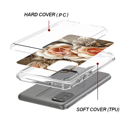 For Galaxy S20 2 In 1 PC + TPU Card Pattern Transparent Protective Case(Rose on Black)-garmade.com
