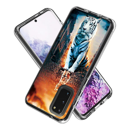 For Galaxy S20 2 In 1 PC + TPU Card Pattern Transparent Protective Case(Cat and Tiger)-garmade.com