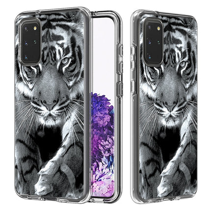 For Galaxy S20+ 2 In 1 PC + TPU Card Pattern Transparent Protective Case(Black and White Tiger)-garmade.com