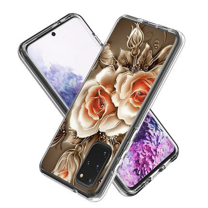 For Galaxy S20+ 2 In 1 PC + TPU Card Pattern Transparent Protective Case(Rose on Black)-garmade.com