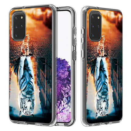 For Galaxy S20+ 2 In 1 PC + TPU Card Pattern Transparent Protective Case(Cat and Tiger)-garmade.com
