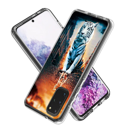 For Galaxy S20+ 2 In 1 PC + TPU Card Pattern Transparent Protective Case(Cat and Tiger)-garmade.com