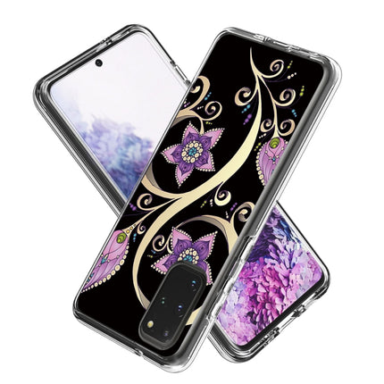 For Galaxy S20+ 2 In 1 PC + TPU Card Pattern Transparent Protective Case(Peacock Flower)-garmade.com