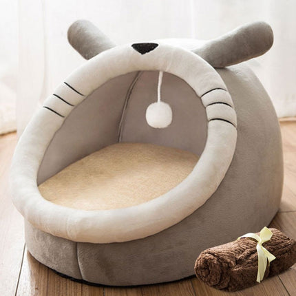 Semi-enclosed Pet Cat and Dog Bed Dog Kennel Pad Pet Supplies, Size:S(Grey + Blanket)-garmade.com