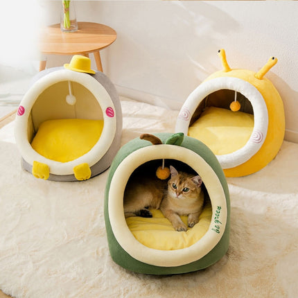Semi-enclosed Pet Cat and Dog Bed Dog Kennel Pad Pet Supplies, Size:S(Coffee Bear)-garmade.com