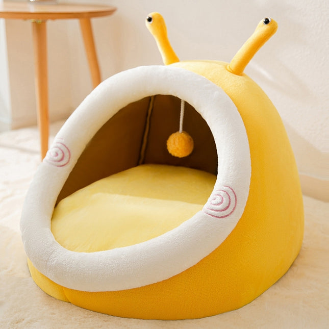 Semi-enclosed Pet Cat and Dog Bed Dog Kennel Pad Pet Supplies, Size:L(Yellow Snail)-garmade.com