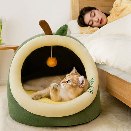 Semi-enclosed Pet Cat and Dog Bed Dog Kennel Pad Pet Supplies, Size:L(Blue Penguin)-garmade.com