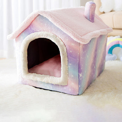 House Type Universal Removable and Washable Pet Dog Cat Bed Pet Supplies, Size:S(Pink Starry Sky)-garmade.com