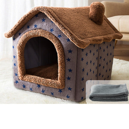 House Type Universal Removable and Washable Pet Dog Cat Bed Pet Supplies, Size:S(Coffee Hut + Blanket)-garmade.com