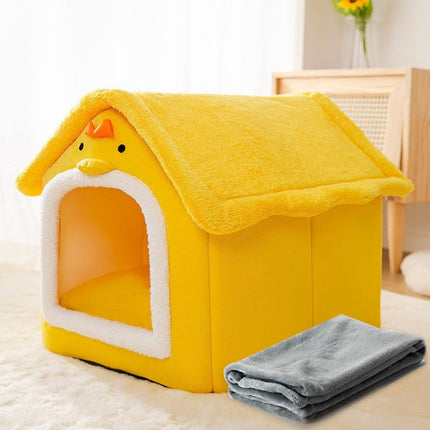House Type Universal Removable and Washable Pet Dog Cat Bed Pet Supplies, Size:S(Yellow Chick + Blanket)-garmade.com