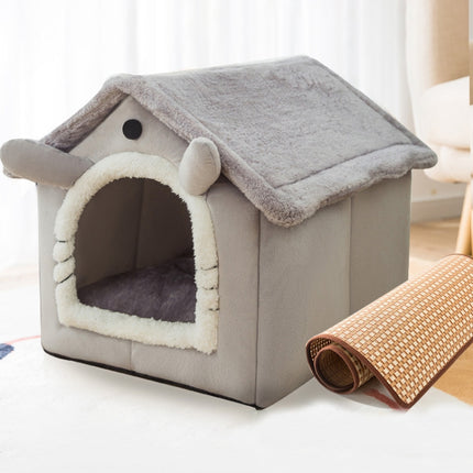 House Type Universal Removable and Washable Pet Dog Cat Bed Pet Supplies, Size:S(Gray Cat + Mat)-garmade.com