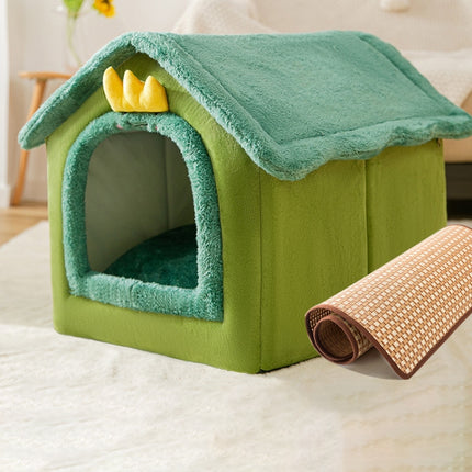 House Type Universal Removable and Washable Pet Dog Cat Bed Pet Supplies, Size:S(Green Dinosaur + Mat)-garmade.com