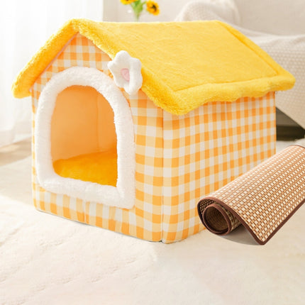 House Type Universal Removable and Washable Pet Dog Cat Bed Pet Supplies, Size:S(Yellow Flower + Mat)-garmade.com