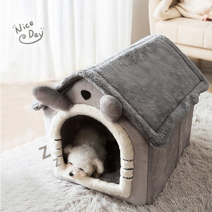 House Type Universal Removable and Washable Pet Dog Cat Bed Pet Supplies, Size:S(Gray Cat + Blanket)-garmade.com