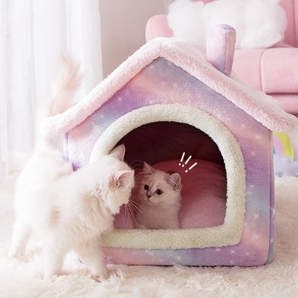 House Type Universal Removable and Washable Pet Dog Cat Bed Pet Supplies, Size:S(Coffee Hut + Blanket)-garmade.com