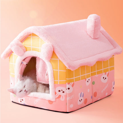House Type Universal Removable and Washable Pet Dog Cat Bed Pet Supplies, Size:M(Pink Rabbit)-garmade.com