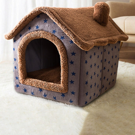 House Type Universal Removable and Washable Pet Dog Cat Bed Pet Supplies, Size:L(Coffee Hut)-garmade.com