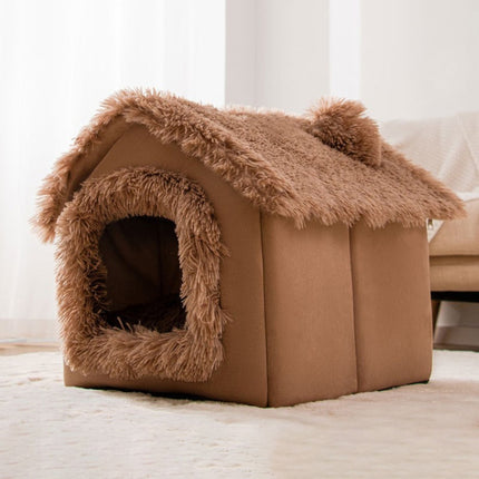 House Type Universal Removable and Washable Pet Dog Cat Bed Pet Supplies, Size:L(Brown Igloo)-garmade.com