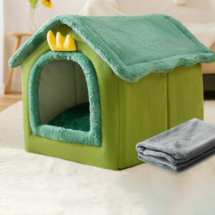 House Type Universal Removable and Washable Pet Dog Cat Bed Pet Supplies, Size:L(Green Dinosaur + Blanket)-garmade.com