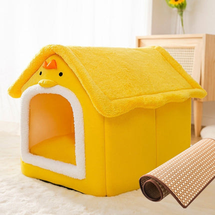 House Type Universal Removable and Washable Pet Dog Cat Bed Pet Supplies, Size:L(Yellow Chick + Mat)-garmade.com