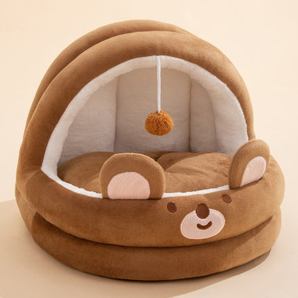 Semi-enclosed Cradle Pet Cat Bed Dog Kennel Pad Pet Supplies, Size:S(Brown Bear)-garmade.com