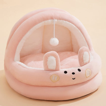 Semi-enclosed Cradle Pet Cat Bed Dog Kennel Pad Pet Supplies, Size:M(Pink Rabbit)-garmade.com