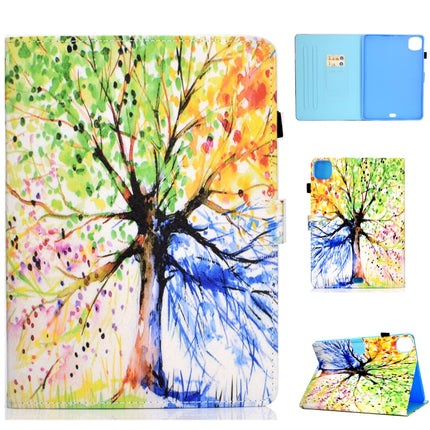 For iPad Pro 11 2020 Sewing Thread TPU Left and Right Flat Leather Tablet Case with Sleep Function & Card Slot & Buckle Anti-skid Strip and Pen Cover(Colorful Tree)-garmade.com