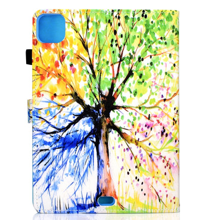 For iPad Pro 11 2020 Sewing Thread TPU Left and Right Flat Leather Tablet Case with Sleep Function & Card Slot & Buckle Anti-skid Strip and Pen Cover(Colorful Tree)-garmade.com