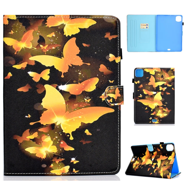 For iPad Pro 11 2020 Sewing Thread TPU Left and Right Flat Leather Tablet Case with Sleep Function & Card Slot & Buckle Anti-skid Strip and Pen Cover(Golden Butterfly)-garmade.com