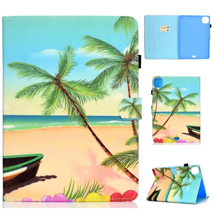 For iPad Pro 11 2020 Sewing Thread TPU Left and Right Flat Leather Tablet Case with Sleep Function & Card Slot & Buckle Anti-skid Strip and Pen Cover(Beach)-garmade.com