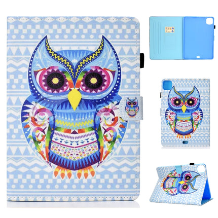 For iPad Pro 11 2020 Sewing Thread TPU Left and Right Flat Leather Tablet Case with Sleep Function & Card Slot & Buckle Anti-skid Strip and Pen Cover(Colored Owl)-garmade.com