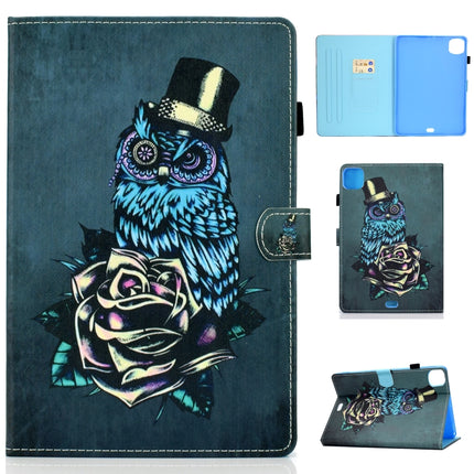 For iPad Pro 11 2020 Sewing Thread TPU Left and Right Flat Leather Tablet Case with Sleep Function & Card Slot & Buckle Anti-skid Strip and Pen Cover(Rose Owl)-garmade.com