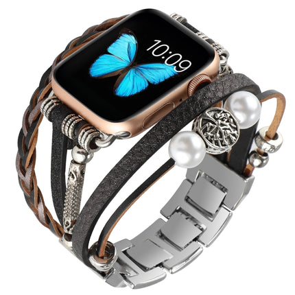 Jewelry Watch Band For Apple Watch Series 9&8&7 41mm / SE 3&SE 2&6&SE&5&4 40mm / 3&2&1 38mm(Black)-garmade.com