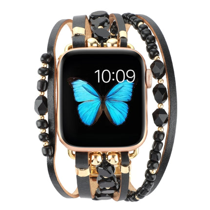 Jewelry Watch Band For Apple Watch Series 9&8&7 41mm / SE 3&SE 2&6&SE&5&4 40mm / 3&2&1 38mm(Black)-garmade.com