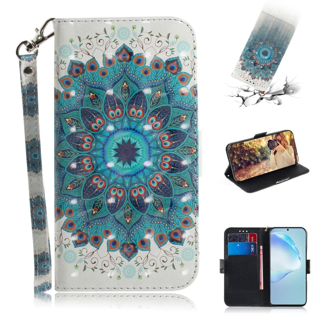 For Galaxy S20+ 3D Formula Pattern Magnetic Attraction Horizontal Flip Leather Case with Lanyard, Support Holder & Card Slot & Wallet(Peacock Wreath)-garmade.com