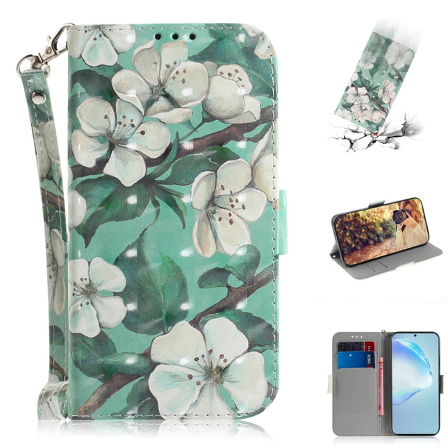 For Galaxy S20+ 3D Formula Pattern Magnetic Attraction Horizontal Flip Leather Case with Lanyard, Support Holder & Card Slot & Wallet(Watercolor Flowers)-garmade.com