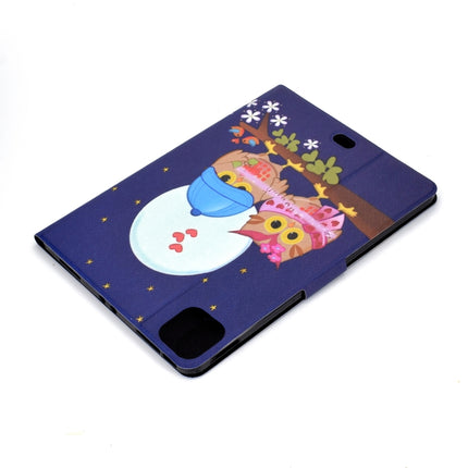 For iPad Pro 11 2020 Electric Pressed TPU Left and Right Open Flat Leather Tablet Case with Sleep Function & Card Buckle Anti-skid Strip(Couple Owls)-garmade.com