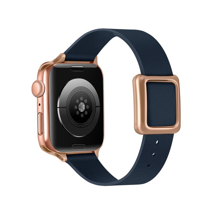Magnetic Rose Gold Square Buckle Watch Band For Apple Watch Ultra 49mm&Watch Ultra 2 49mm / Series 9&8&7 45mm / SE 3&SE 2&6&SE&5&4 44mm / 3&2&1 42mm(Midnight Blue)-garmade.com